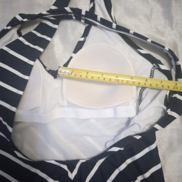 Kona Sol women's one-piece bathing suit navy blue/white lines sizeL - Picture 4 of 8